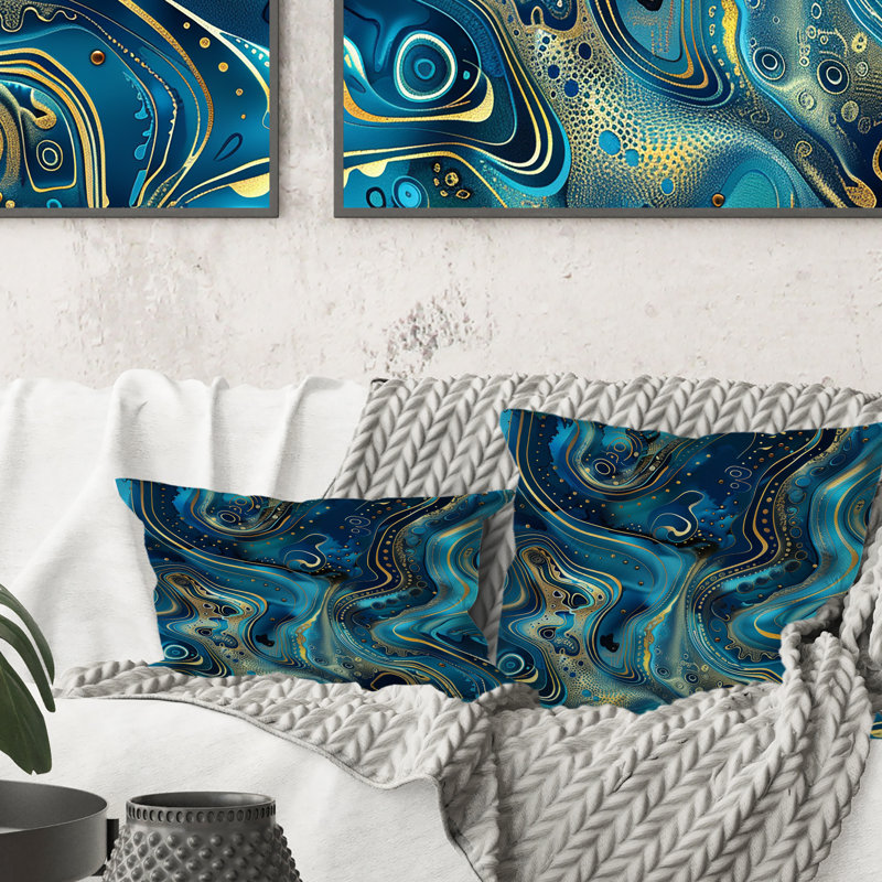 Coussin Blue Gold, H 16 po x l 16 po