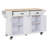 Kitchen Island with Rubber wood Countertop, Kitchen Cart on 5 Wheels with Storage Cabinet and 2 Top Drawers and A center double layered storage drawer for Dinning Room, White