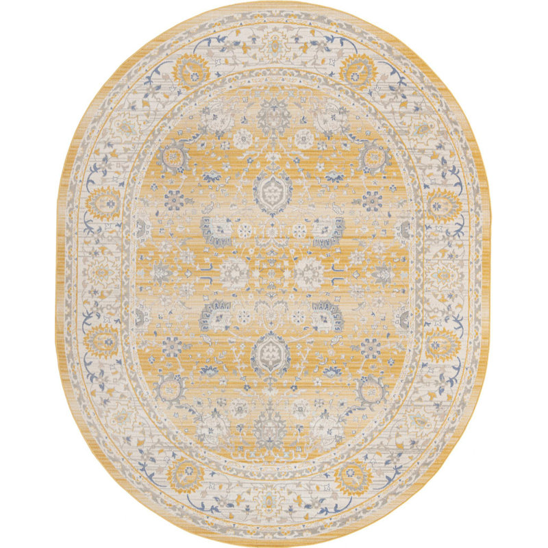 Tapis traditionnel Denena couleur moutarde, Ovale 8 pi x 10 pi