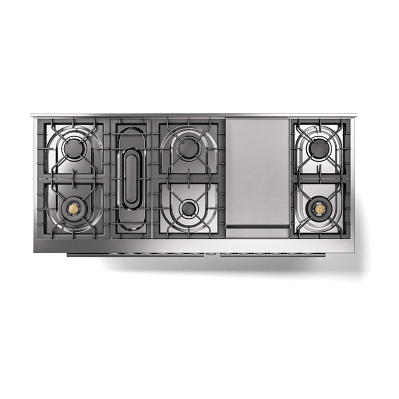 ILVE Professional Plus II 60 in Dual Fuel Range 9 Burner, Griddle, Glossy Black/Stainless Steel, Liquid Propane