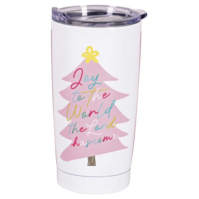 Christmas Tumbler Pink Plaid Joy Tree