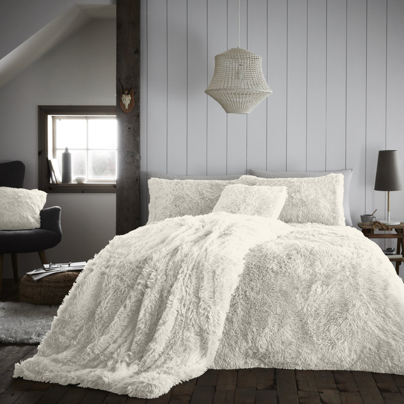Solid Colour Duvet Cover Set with Pillowcases, Double - 2 Standard Pillowcases, Cream