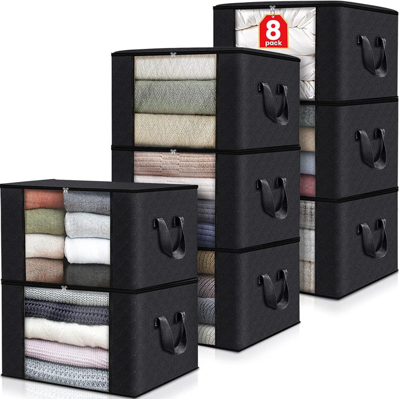 Rangement de vêtements, sacs de rangement pour couvertures pliables, contenants de rangement pour l'organisation de la chambre à coucher, placard, vêtements, édredon, rangement et rangement avec couvercles et poignées