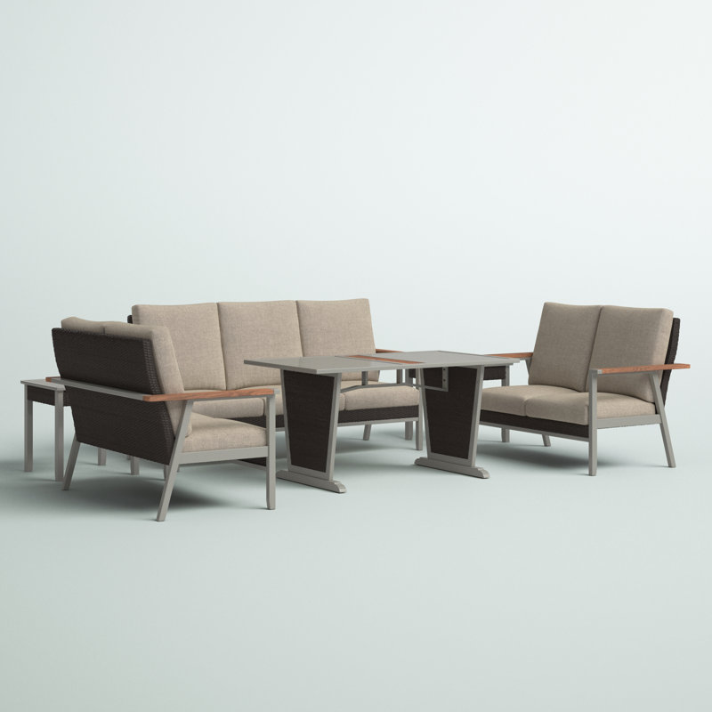 Bertolde 7 - Person Wicker Patio Dining Set with Rectangular Table , Cushions Included