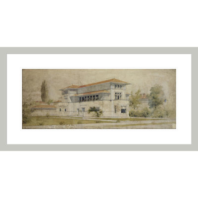 Isidore Heller House (vue en perspective). «Chicago IL» par Frank Lloyd Wright - estampe numérique encadrée
