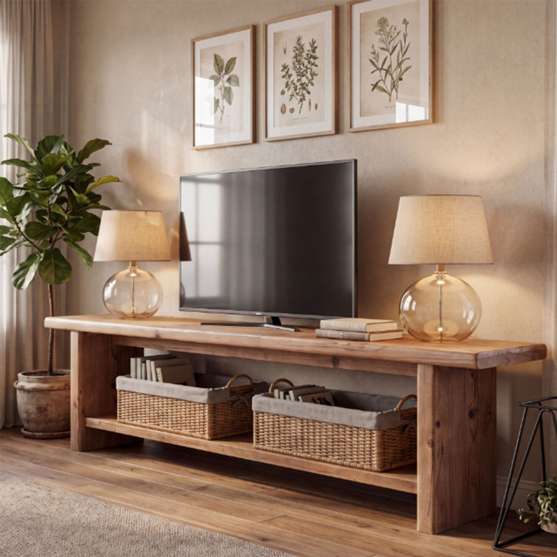 Meuble télé 71 po en bois massif pour téléviseur de 85 po ou moins