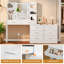 Bureau de maquillage pour meuble-lavabo avec miroir lumineux à DEL et prise de courant, 8 tiroirs, 6 tablettes de rangement, 3 modes de couleurs et coiffeuse à luminosité réglable, meuble-lavabo de coin, changement de forme en L, bureau de 39,4 po-628197828