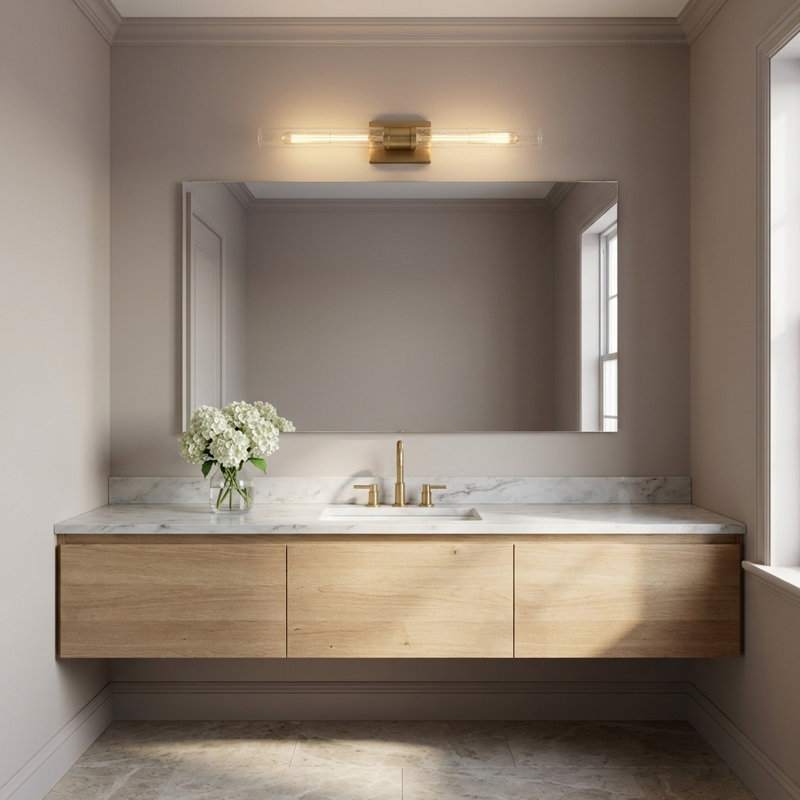 Ensemble de meuble-lavabo à deux lumières Keaton, Craquelé, H 30 po x l 5 po x P 3,63 po, Laiton satiné