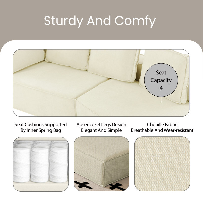 Canapé-lit 125 po, Chenille beige