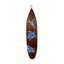 Décoration murale de 100 cm de hauteur représentant une tortue marine et une planche de surf, en bois brun avec des motifs bleus.
