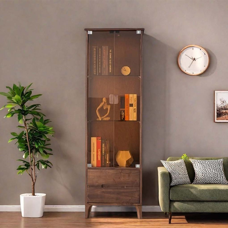 Solid wood bookcase with glass doors