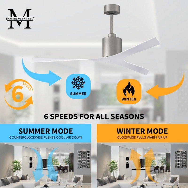 Molly 56" Ceiling Fan, Gloss White, Brushed Nickel