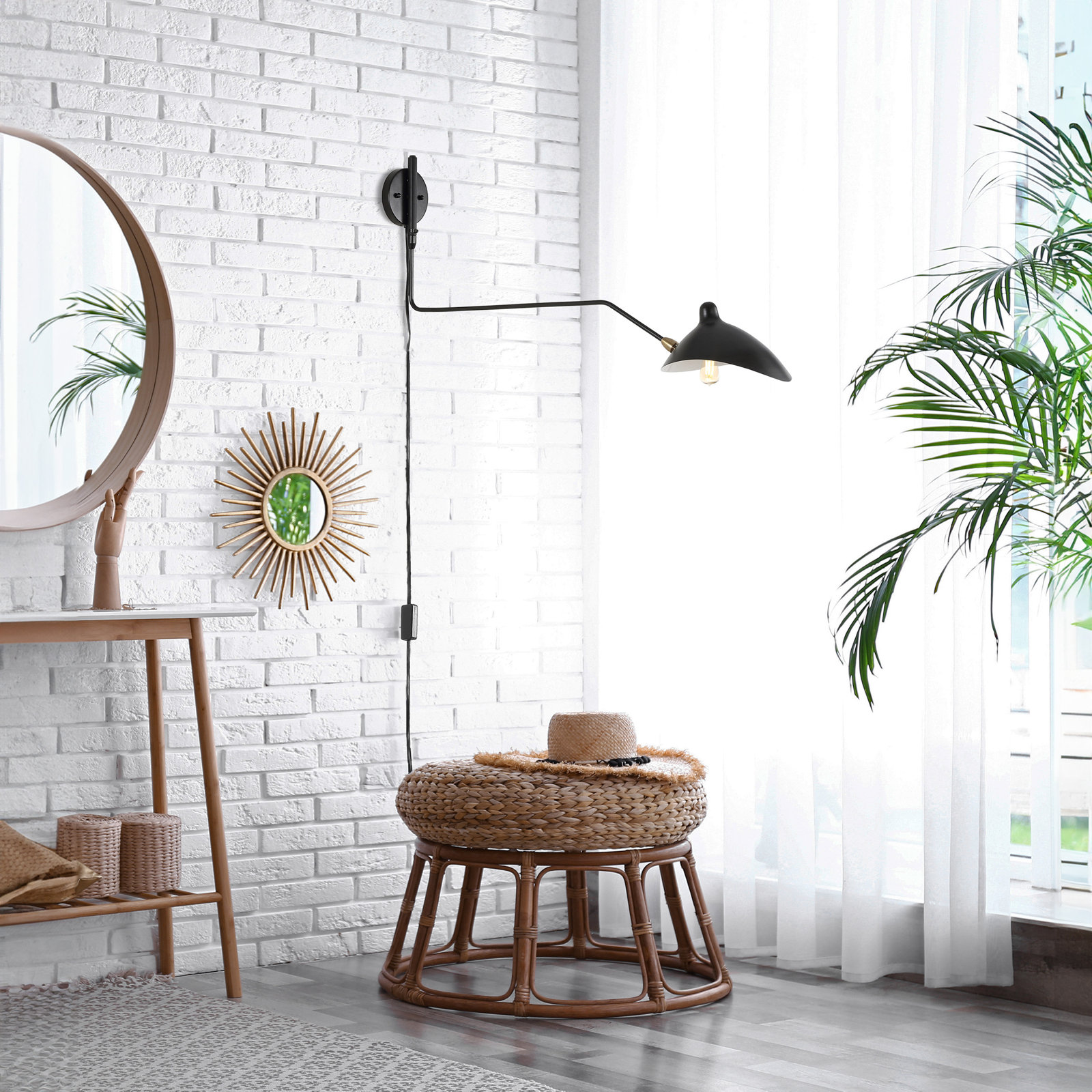 Varun Single Light Swing Arm Sconce, Black/Brass Gold