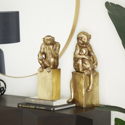 Resin Monkey Decorative Gold Sculpture Set