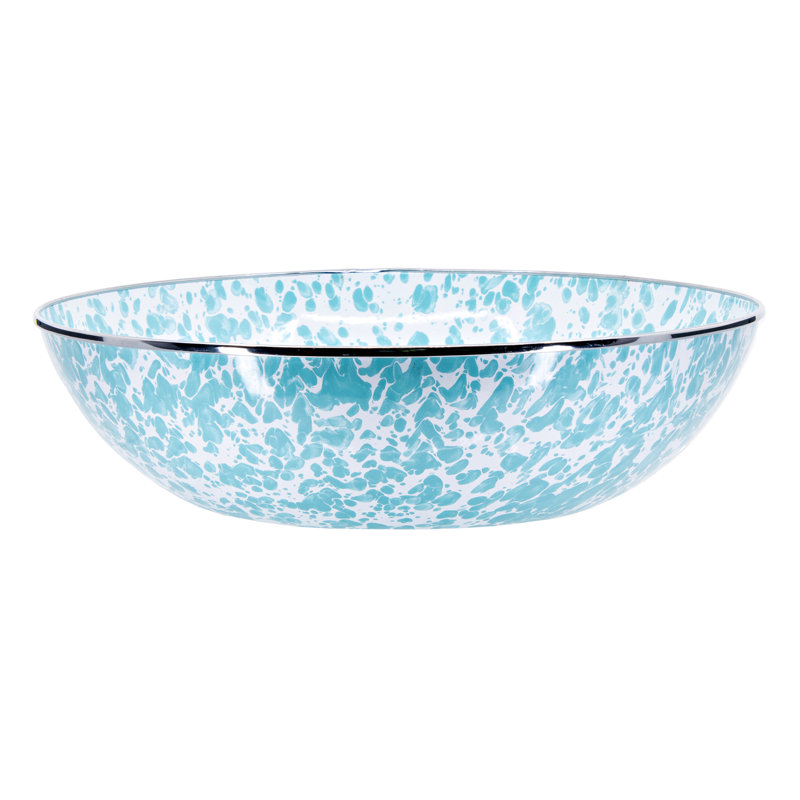 Taupe Swirl Enamelware Serving Bowl, Sea Glass
