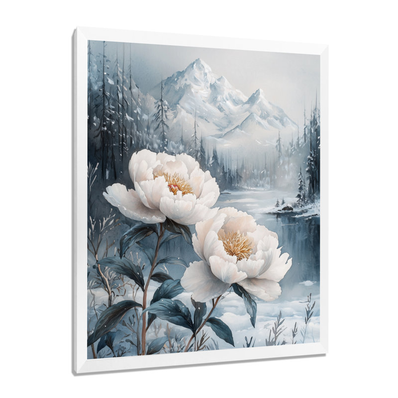 Ginell - décoration murale florale, H 32 po x l 24 po, Reproduction encadrée d'une seule photo, Blanc