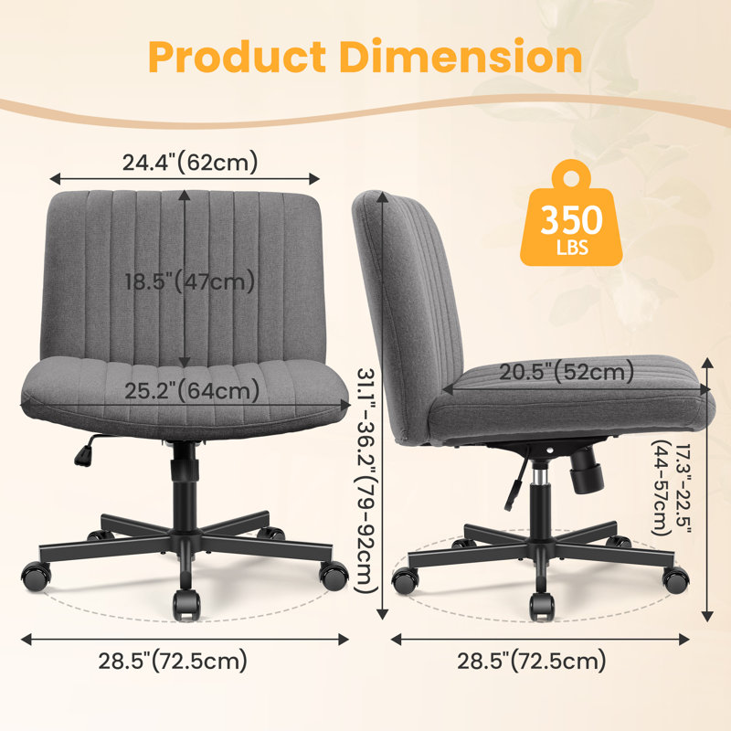 Wheeled Wide Seat Leisure Office Chair, Dark Gray