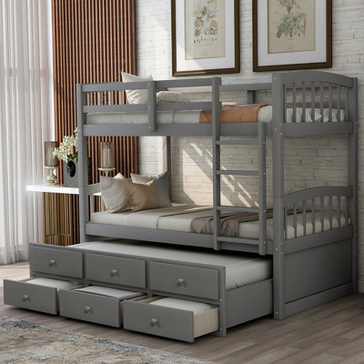 Bunk Bed With Laddersafety Rail Trundle Bed With  Drawers  Bedroomguest Room Furnitureold SKU :LPAAE