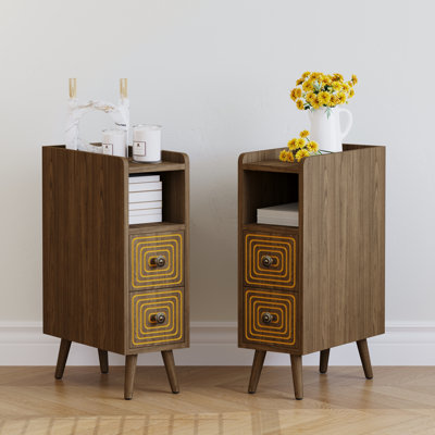 Table de chevet 24 po avec 2 tiroirs, table de chevet étroite en bois avec 2 tiroirs et casier, table de chevet de ferme avec pied réglable, pour chambre à coucher, salon
