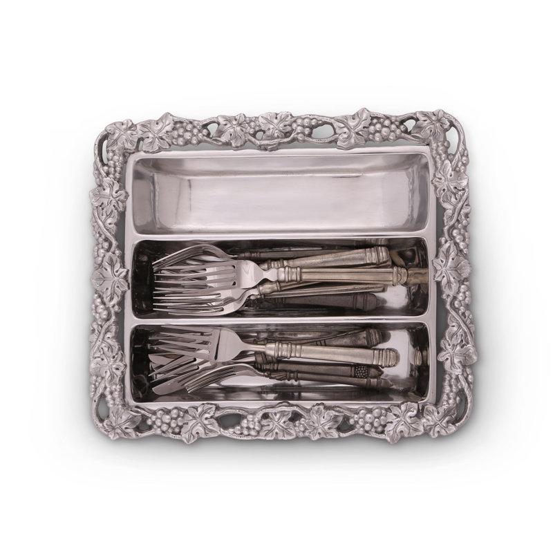Arthur Court Polished Aluminum Grape Flatware Caddy Organizer