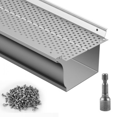 Protège-gouttière, 5 pouces de largeur, couvercle de gouttière en aluminium à filtre à feuilles, 13 pièces de 52 pi de longueur totale, 0,157 po de diamètre de trou et 0,02 po d'épaisseur, les gardes de gouttière Raptor s'adaptent à tout type de