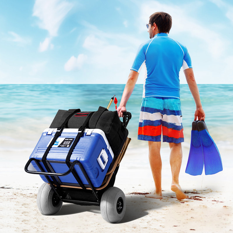 Black Steel Folding Beach Cart with Balloon Wheels