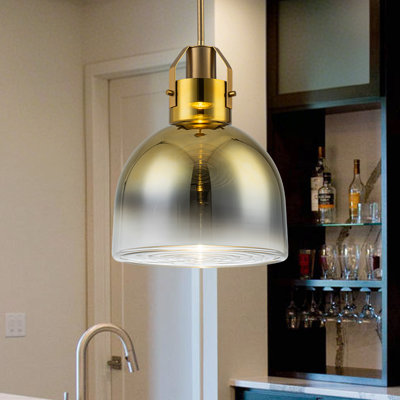 1-Light Single Dome Pendant with Gradient Glass Shade and Vintage Gold Finish