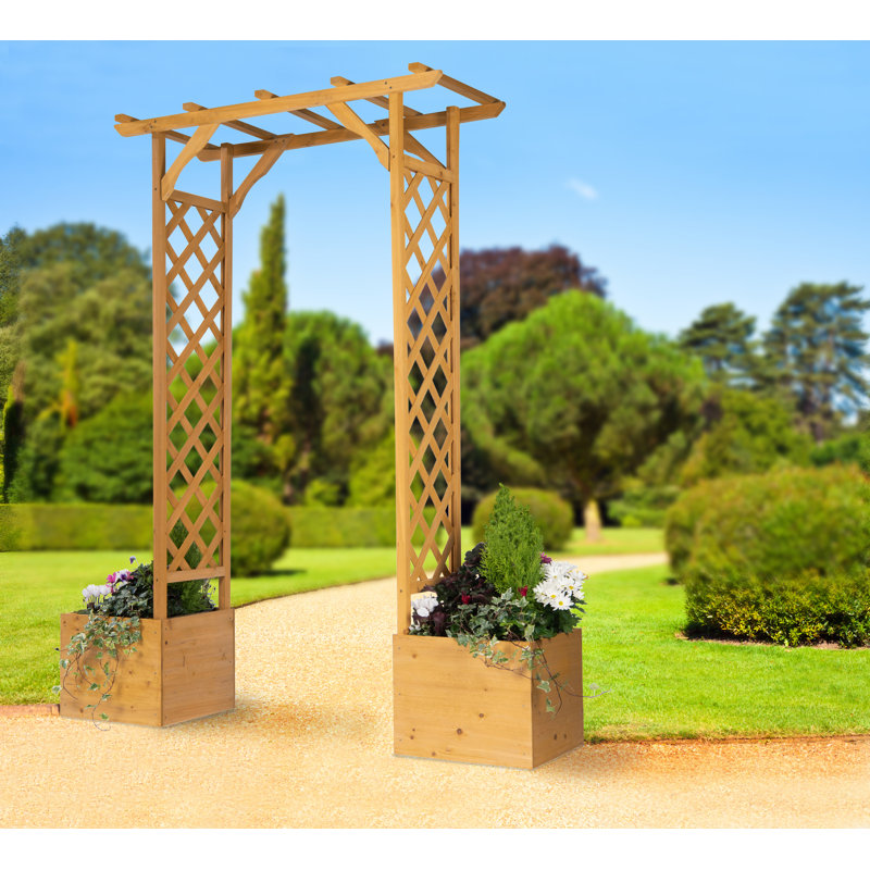 Aubreyelle Solid Wood Arbour with Planters, Natural