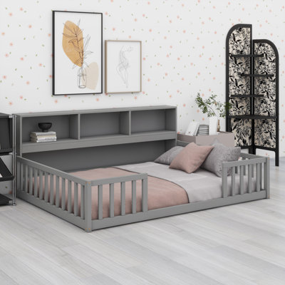 Floor Bed with Side Shelves, and Safety Guardrails
