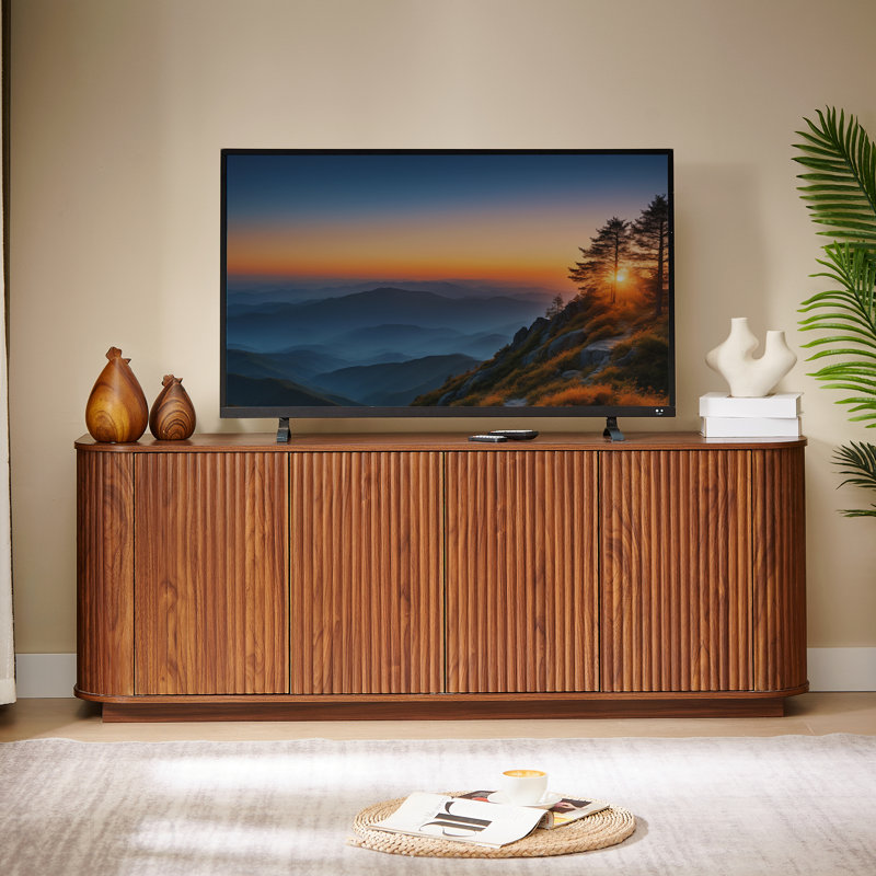 Meuble télé avec buffet à rayures verticales, Brun