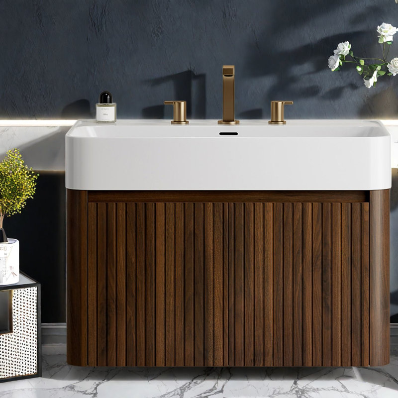 Meuble-lavabo flottant moderne en noyer 24 po Modern, 29.53