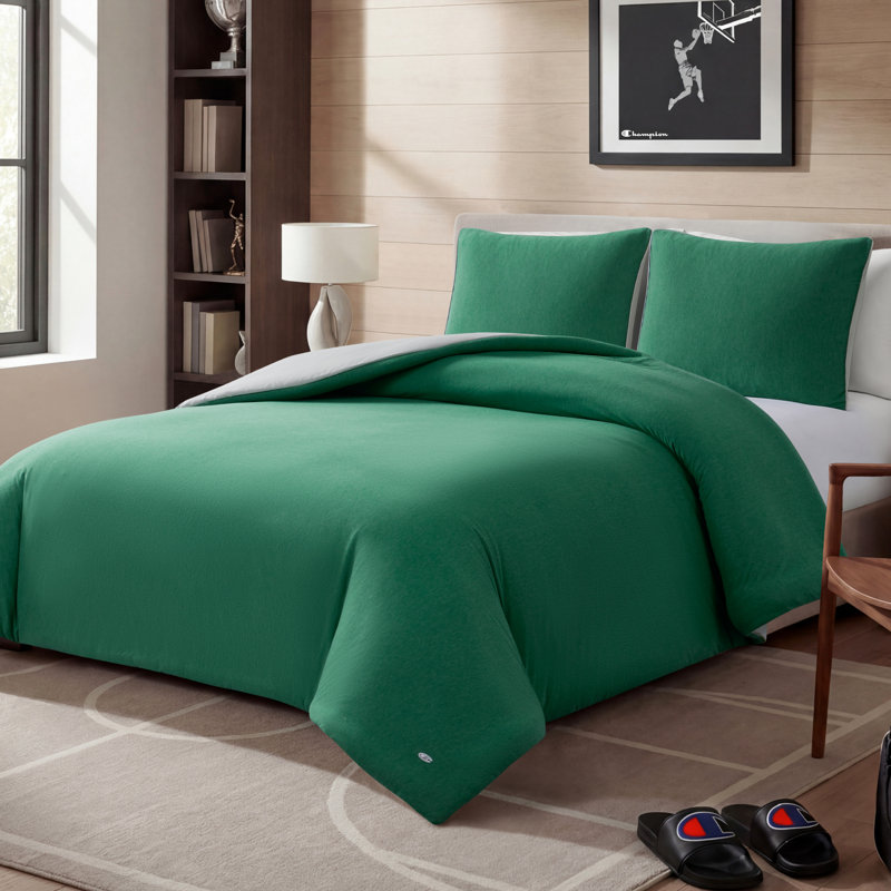 Champion Reversible Solid Jersey Comforter Sets, Twin/Twin XL, Green / Gray