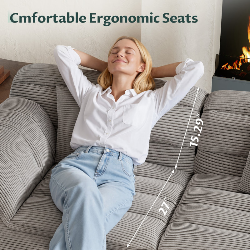 Boneless Loveseat Sofa with Deep Seat, Corduroy Boneless Couch for Living Room, Office, No-Assembly Required, Light Gray