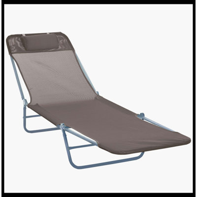 Chaise longue pliante, chaise longue de bronzage durable, chaise longue d'extérieur avec dossier inclinable à 5 positions, siège en filet respirant et appui-tête confortable pour la plage, la cour et le patio (brun)