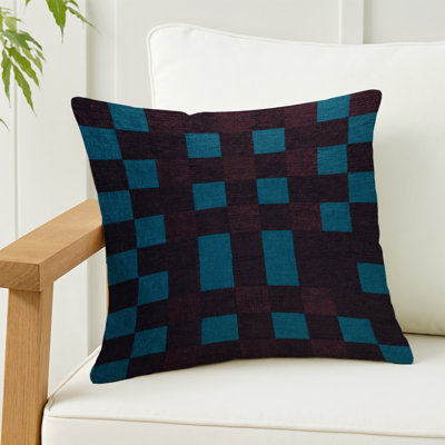 Coussin décoratif à carreaux brun intérieur et extérieur