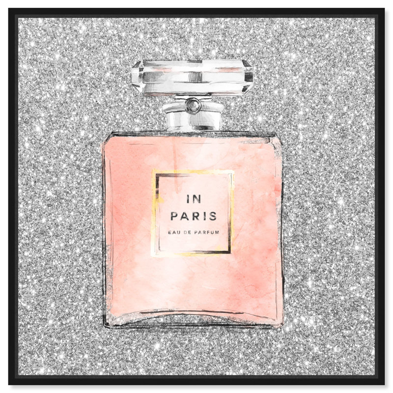 «Paris Glitter Spring, Paris Glitter Perfume», impression sur toile gris moderne pour le bain, Cadre en bois noir