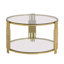 Table basse moderne en verre avec base cylindrique circulaire en métal et tablette inférieure-1563044610