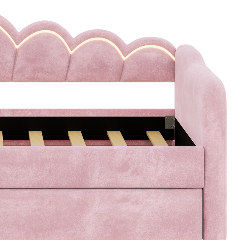 Daybed with Trundle Featuring Upholstery, Perfect for Guest Rooms, Pink