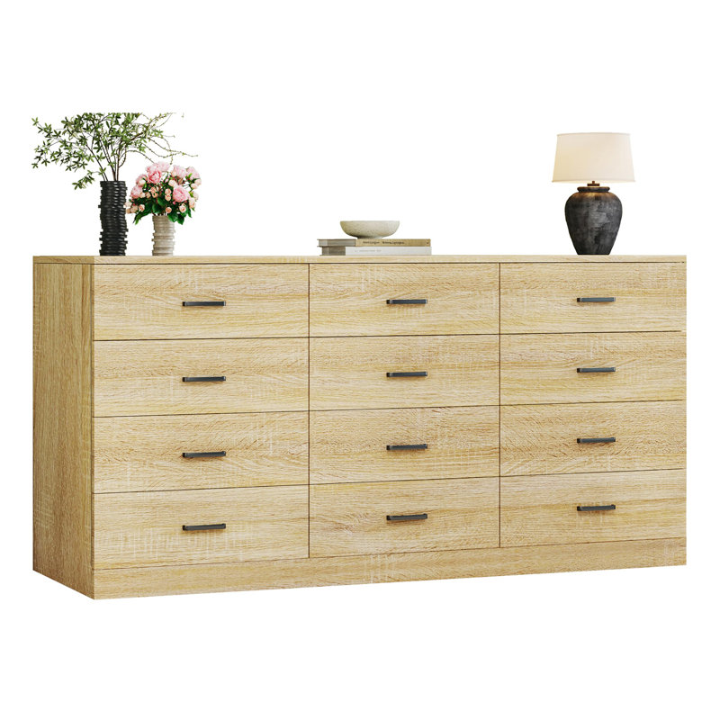 60 in long dresser GIKPAL TV Stand Dresser, Chest of Drawers with LED Lights & Power Outlets,  Fabric Dressers for Bedroom for 60" Long TV, Brown