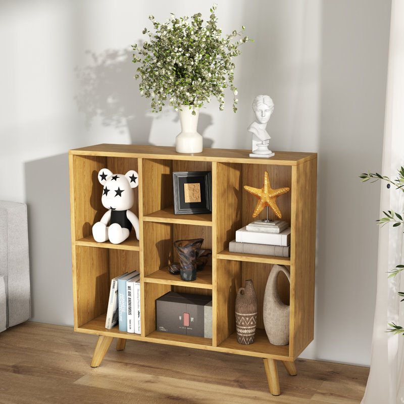 Louise 7 Cubes Storage Bookcase For Living Room, Bedroom, Office, 3 Shelves (30.51"H x 31.89"W x 9.45"D), Oak