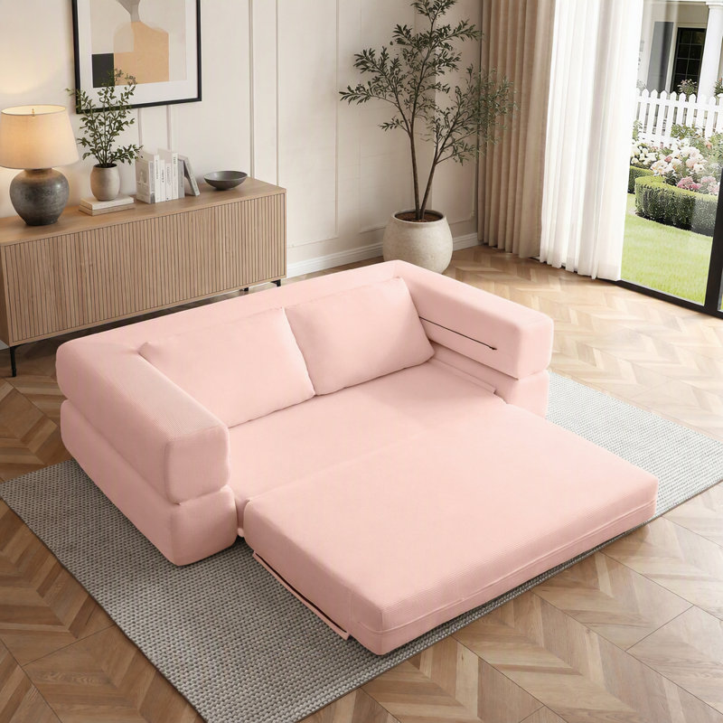 Canapé-lit Boneless, canapé-lit pliant 3 en 1 Corduroy, Rose clair
