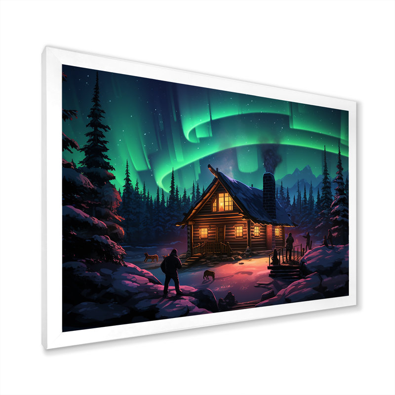 «Canadian Boreal Ballet 2 - Northern Lights», art mural, Cadre de coin blanc fermé, H 12 po x l 20 po x P 1 po