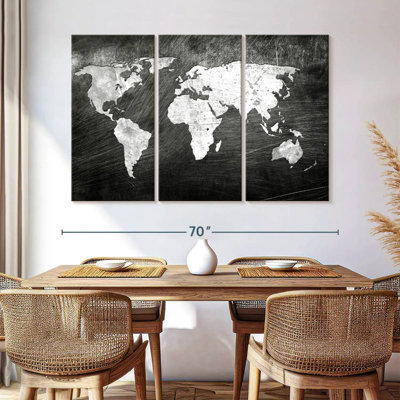 «World Map Iron Impression World Map», ensemble de 3 pièces sur toile