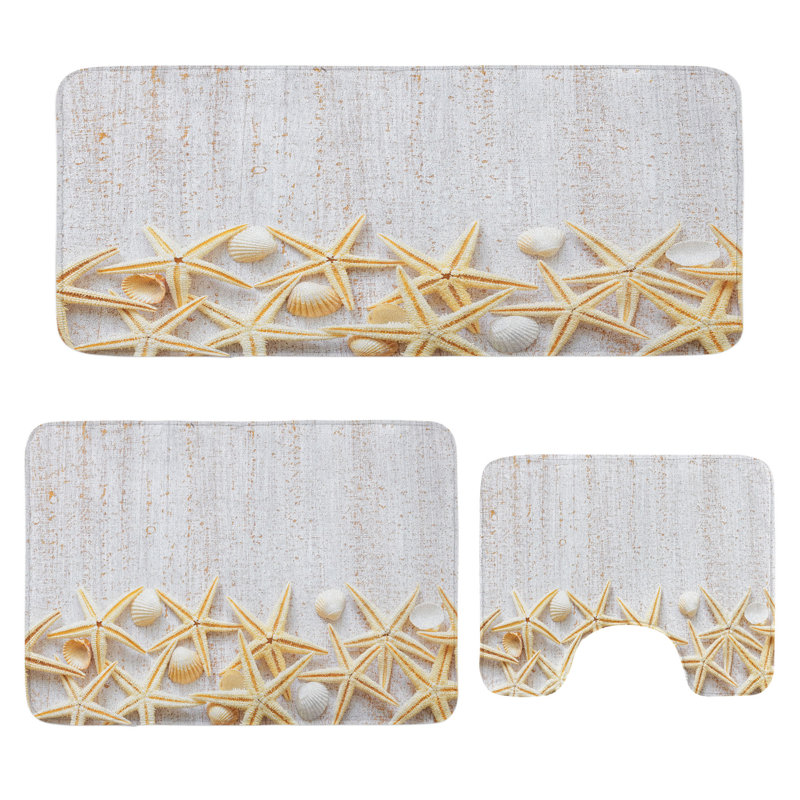  Ensemble de tapis de salle de bain blanc 3 pièces en forme de U et tapis rectangulaires ivoire perlé