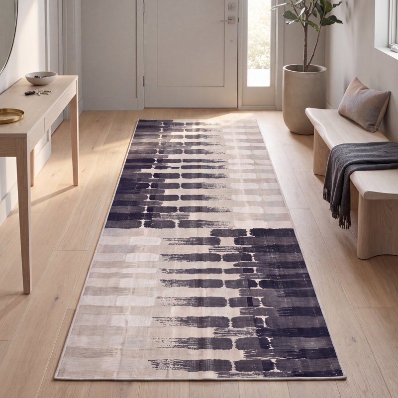 Tapis Brass2 moderne à rayures brossées grises et noires, lavable à la machine, antidérapant, à poils courts, pour intérieur et extérieur, adapté aux animaux domestiques, idéal pour le salon, la chambre, la salle à manger, l'entrée, le corridor ou le bureau.