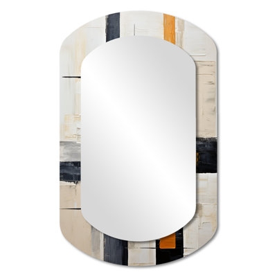 Ivory Illusions Abstract Shapes II - Abstract Shapes Asymmetrical Decorative Wall Mirror, Modern Cylinder Mirror, Printed Metal Art