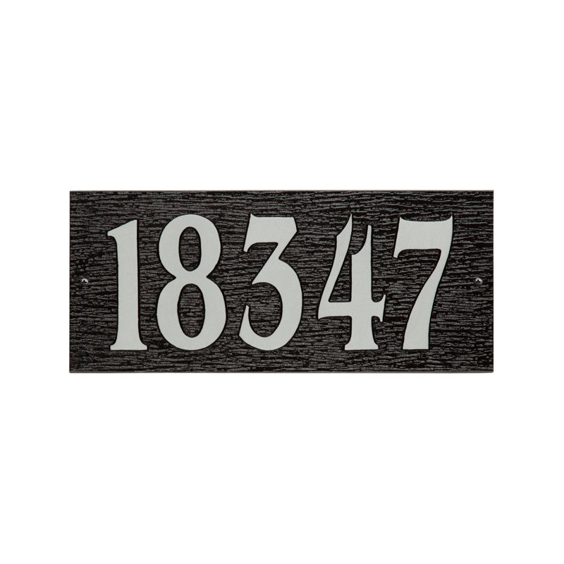 Woodgrain Mid-Century Rectangle Plaque, Standard Wall 1-line, Noir / argent, Yes