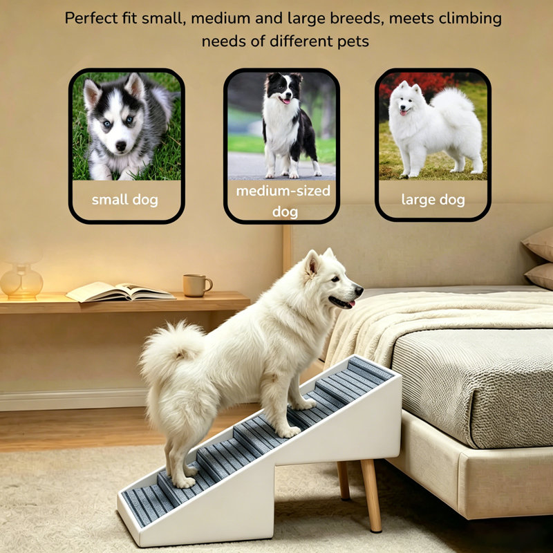 Escalier pour chien et lit 2 en 1 Joshua, 4 marches pour animaux, Gris