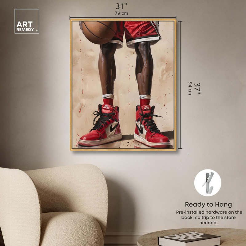 Chaussures de sport tendance par Sneaker Art par Art Remedy, H 37 po x l 31 po x P 1,8 po, Cadre flottant doré