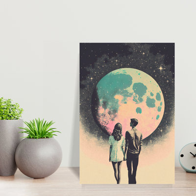 «Lunar Lovers 'Journey Dreamy Retro Romantic Landscape Nature, art mural